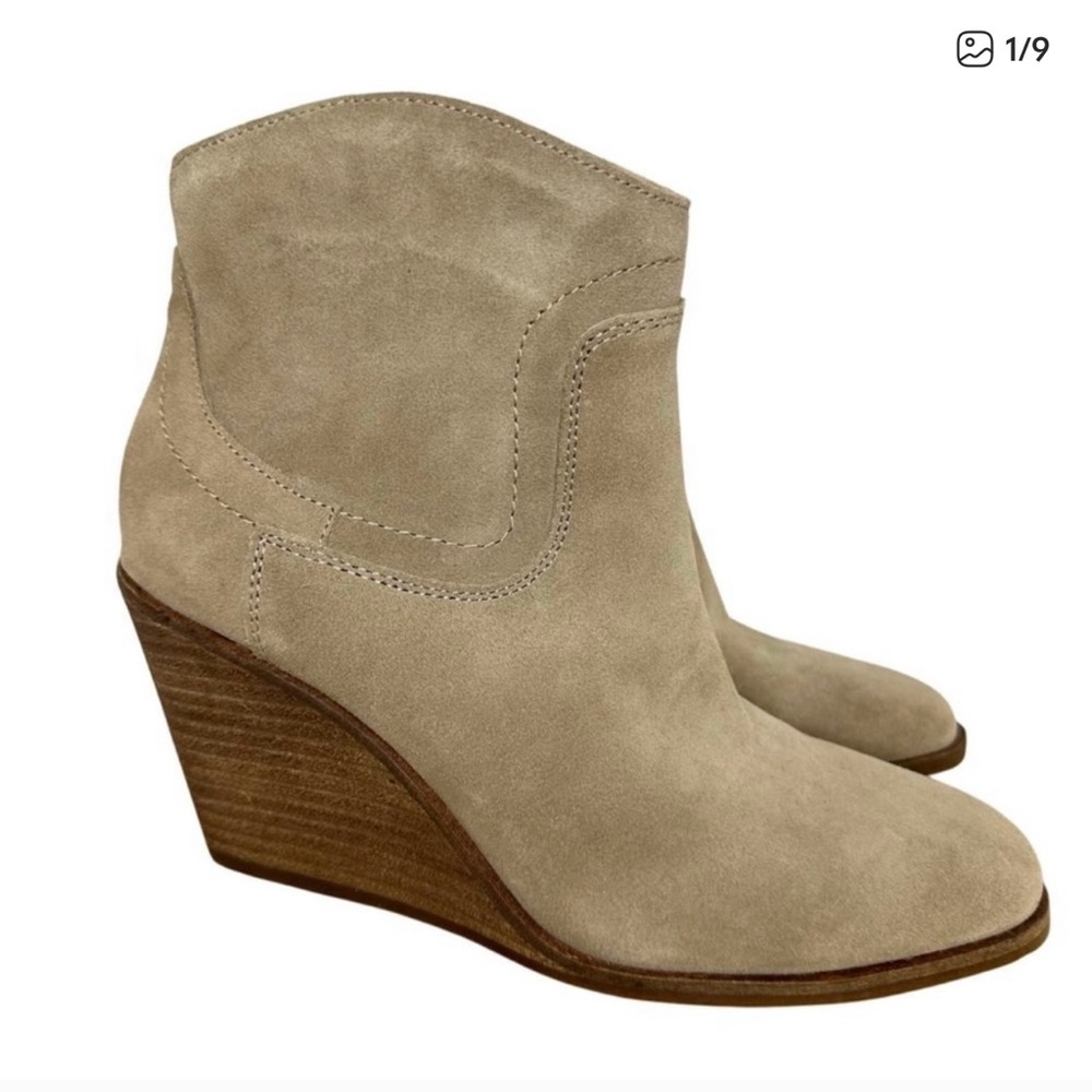 Lucky Brand Beige Suede Wedge Ankle Boots